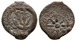 JUDAEA, Alexander Jannaois. Prutah. (Ae. 1,39g/15mm). 103-76 a.C. Jerusalén. (HGC 10, 636). Anv: Ancla dentro de gráfila, alrededor leyenda griega. Re...