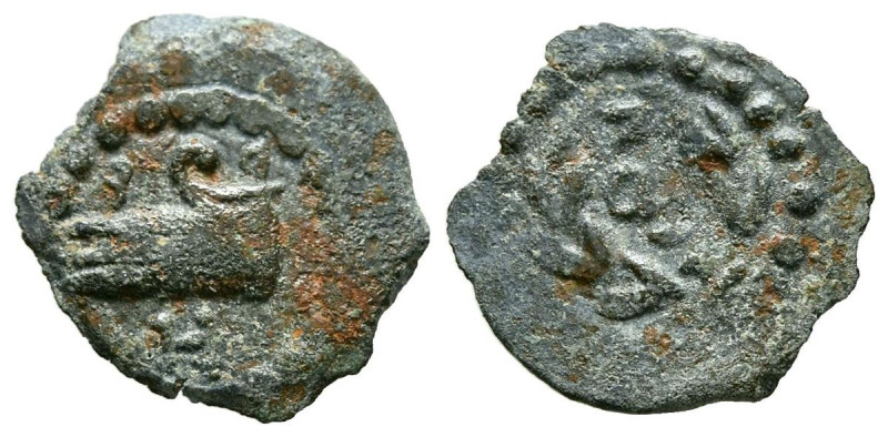 JUDAEA, Herodes II Archelaos. 1/2 Prutah. (Ae. 1,01g/14mm). 4 a.C.-6 d.C. Jerusa...