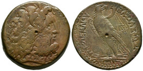 REINO PTOLEMAICO, Ptolomeo IV Philopator. Ae38. (Ae. 46,42g/38mm). 211-204 a.C. (Seaby 7842). Anv: Cabeza laureada de Zeus a derecha. Rev: Aguila esta...