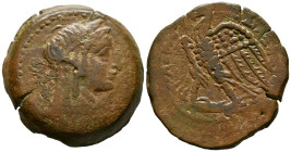 REINO PTOLEMÁICO, Ptolomeo VI Filometor. Ae35. (Ae. 34,98g/35mm). 180-145 a.C. (Svoronos 1233; SNG Copenhagen 246). Anv: Cabeza de Isis a la derecha. ...