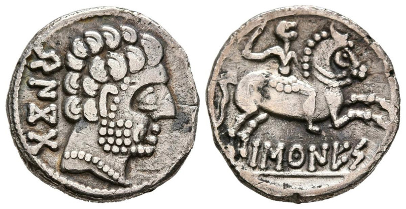 BASCUNES (Pamplona). Denario. (Ar. 3,74g/18mm). 120-20 a.C. (FAB-215). Anv: Cabe...