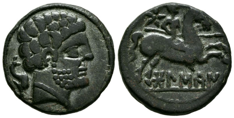BOLSCAN (Huesca). As. (Ae. 7,90g/24mm). 180-20 a.C. (FAB-1918). Anv: Cabeza barb...