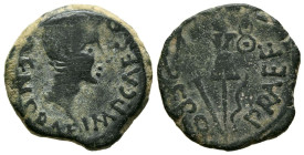 CARTAGONOVA (Cartagena, Murcia). Semis. (Ae. 4,41g/20mm). 27 a.C.-14 d.C. (FAB-589). Anv: Cabeza de ¿Agripa? a derecha, alrededor leyenda: HIBERO PRAE...