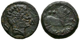 CAISCATA (Cascante, Navarra). Semis. (Ae. 6,63g/20mm). 120-20 a.C. (FAB-688). Anv: Cabeza masculina barbada a derecha, delante letra ibérica: Ca, detr...