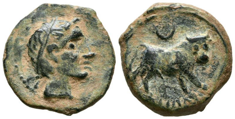 CASTULO (Cazlona, Jaén). Semis. (Ae. 4,76g/20mm). 180 a.C. (FAB-712). Anv: Cabez...