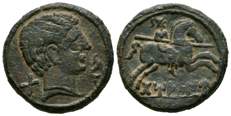 DAMANIU (Zona de Aragón). As. (Ae. 9,25g/23mm). 120-20 a.C. (FAB-890). Anv: Cabe...