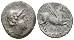 EMPORION (Ampurias, Gerona). Dracma. (Ar. 4,02g/19mm). 200-110 a.C. (FAB-1108). Anv: Cabeza de Aretusa diademada a derecha, alrededor tres delfines. R...