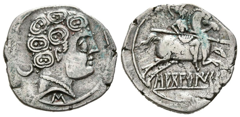 SECOBIRICES (Saelices, Cuenca). Denario. (Ar. 3,23g/19mm). 120-30 a.C. (FAB-2169...