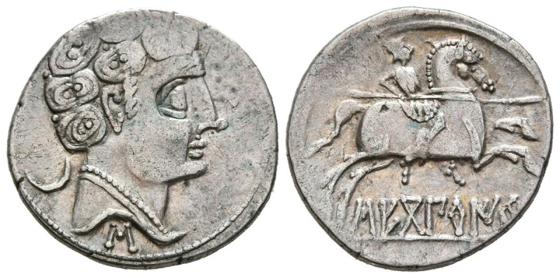 SECOBIRICES (Saelices, Cuenca). Denario. (Ar. 4,03g/20mm). 120-30 a.C. (FAB-2172...