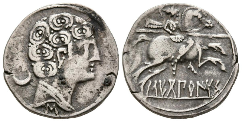 SECOBIRICES (Saelices, Cuenca). Denario. (Ar. 4,03g/19mm). 120-30 a.C. (FAB-2174...