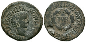 TURIASO (Tarazona, Zaragoza). As. (Ae. 12,02g/31mm). 14-36 d.C. (FAB-2455). Anv: Cabeza laureada de Tiberio a derecha, alrededor leyenda: TI CAESAR AV...
