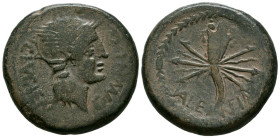 VALENTIA (Valencia). As. (Ae. 16,41g/28mm). 150-50 a.C. (FAB-2510). Anv: Cabeza galeada de Roma a derecha, alrededor leyenda: C MVNI Q C LVCIEN. Rev: ...