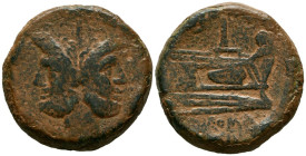 ACUÑACIONES ANONIMAS. As. (Ae. 42,88g/36mm). 211 a.C. Roma. (Crawford 56/2). Anv: Cabeza bifronte laureada de Jano, encima: I. Rev: Proa a derecha, en...