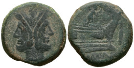 ACUÑACIONES ANONIMAS. As. (Ae. 32,41g/31mm). 211-208 a.C. Ceca de Italia central. (Crawford 61/2). Anv: Cabeza de Jano bifronte, encima I. Rev: Proa a...