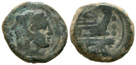 ACUÑACIONES ANONIMAS. Cuadrante. (Ae. 6,88g/20mm). 211 a.C. Roma. (Crawford 56/5). Anv: Cabeza de Hércules con piel de león, detrás tres puntos. Rev: ...