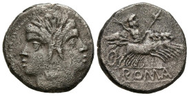 ACUÑACIONES ANONIMAS. Didracma. (Ar. 6,20g/19mm). 220-205 a.C. Roma. (Crawford 29/3). Anv: Cabeza de Jano bifronte laureada. Rev: Júpiter conduciendo ...