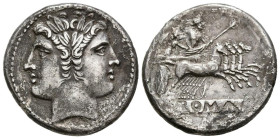 ACUÑACIONES ANONIMAS. Didracma. (Ar. 6,62g/20mm). 225-212 a.C. Roma. (Crawford 28/3). Anv: Cabeza laureada de Jano bifronte. Rev: Júpiter conduciendo ...
