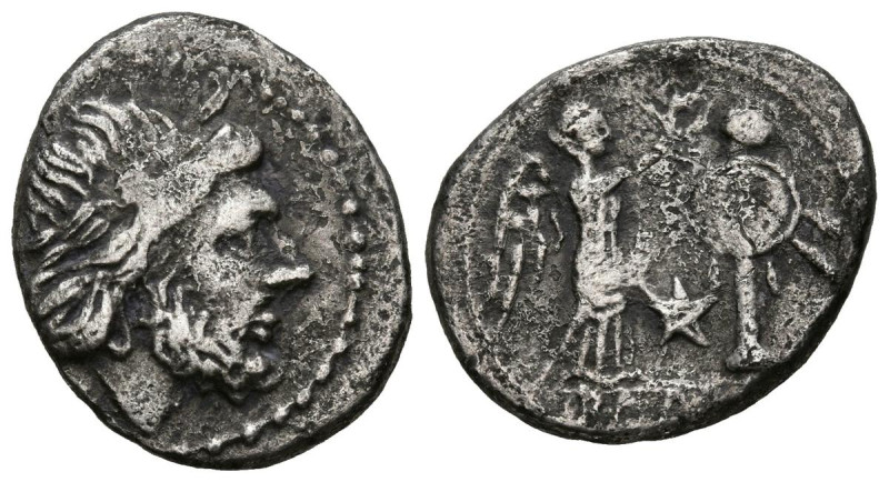 ACUÑACIONES ANONIMAS. Victoriato. (Ar. 3,01g/19mm). 209 a.C. Zona central de Ita...