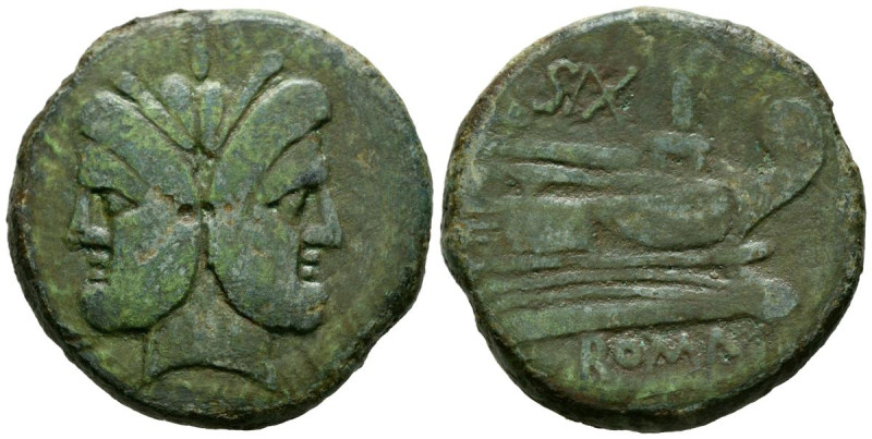 CLUVIS SAXULA. As. (Ae. 34,18g/34mm). 169-158 a.C. Roma. (Crawford 173/1). Anv: ...