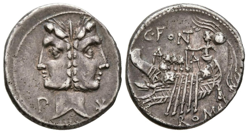 GENS FONTEIA. Denario. (Ar. 3,98g/20mm). 114-113 a.C. Sur de Italia. (Crawford 2...