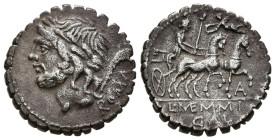 GENS MEMMIA. Denario. (Ar. 3,73g/18mm). 106 a.C. Roma. (FFC 908; Crawford 313/b). Anv: Cabeza de Saturno a izquierda, detrás guadaña y leyenda: ROMA. ...