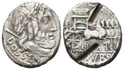 GENS RUBRIA. Denario. (Ar. 3,39g/16mm). 87 a.C. Roma. (FFC 1091; Crawford 348/1). Anv: Cabeza laureada de Júpiter a derecha, con cetro sobre hombro, d...