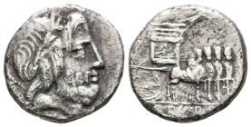 GENS RUBRIA. Denario. (Ar. 3,12g/16mm). 87 a.C. Roma. (FFC 1091; Crawford 348/1). Anv: Cabeza laureada de Júpiter a derecha, con cetro sobre hombro, d...