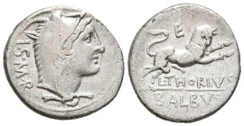GENS THORIA. Denario. (Ar. 3,69/20mm). 105 a.C. Norte de Italia. (FFC 1141; Crawford 316/1). Anv: Cabeza de Juno Sospita con piel de cabra a derecha, ...