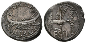 MARCO ANTONIO. Denario. (Ar. 3,44g/17mm). 32-31 a.C. Ceca volante. (Crawford 544/14; FFC 32). Anv: Galera Pretoriana a derecha, alrededor leyenda: ANT...