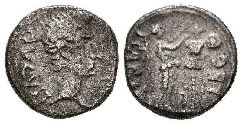 AUGUSTO. Quinario. (Ar. 1,51g/12mm). 25-23 a.C. Emérita Augusta. (RIC 1a). Anv: ...