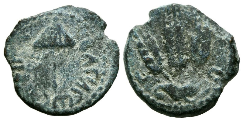 JUDAEA, Agripa I. Prutah. (Ae. 1,64g/16mm). 37-44 d.C. Jerusalem. (Seaby 5567). ...