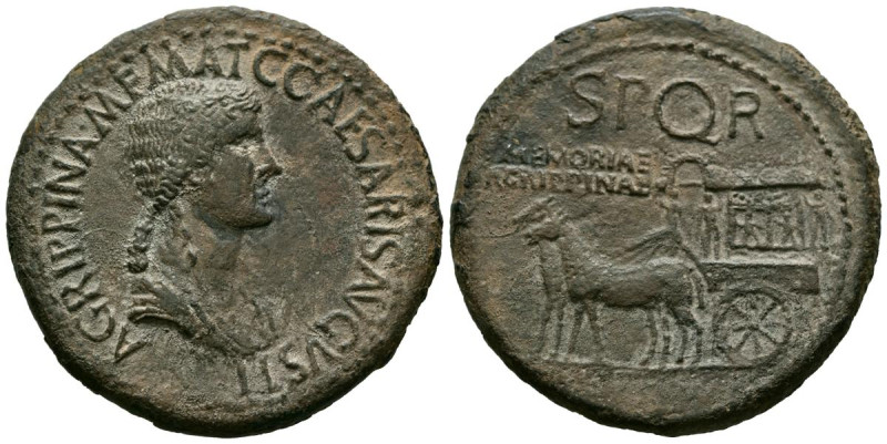 AGRIPPINA. Sestercio. (Ae. 25,07g/36mm). 33 d.C. Roma. (RIC 55). Anv: Busto drap...