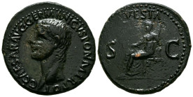 CALIGULA. As. (Ae. 12,87g/28mm). 37-38 d.C. Roma. (RIC 38). Anv: Cabeza de Calígula a izquierda, alrededor leyenda: C CAESAR AVG GERMANICVS PON M TR P...