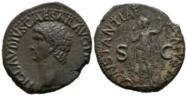 CLAUDIO I. As. (Ae. 14,86g/28mm). 41-43 d.C. Roma. (RIC 111). Anv: Cabeza de Claudio I a izquierda, alrededor leyenda: TI CLAVDIVS CAESAR AVG P M TR P...