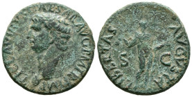 CLAUDIO I. As. (Ae. 10,43g/27mm). 50-54 d.C. Roma. (RIC 113). Anv: Cabeza de Claudio I a derecha, alrededor leyenda: TI CLAVDIVS CAESAR AVG P M TR P I...
