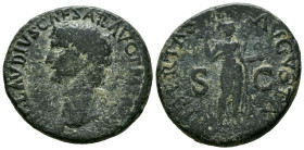 CLAUDIO I. As. (Ae. 10,87g/28mm). 50-54 d.C. Roma. (RIC 113). Anv: Cabeza de Claudio I a derecha, alrededor leyenda: TI CLAVDIVS CAESAR AVG P M TR P I...