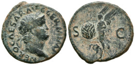 NERON. As. (Ae. 9,19g/27mm). 65 d.C. Roma. (RIC 312). Anv: Cabeza laureada de Nerón a derecha, alrededor leyenda: NERO CAESAR AVG GERM IMP. Rev: Victo...