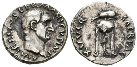 VITELIO. Denario. (Ar. 3,34g/19mm). 69 d.C. Roma. (RIC 70). Anv: Cabeza de Vitelio a derecha, alrededor leyenda: A VITELLIVS GERMANICVS IMP. Rev: Delf...
