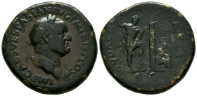 VESPASIANO. Sestercio. (Ae. 27,71g/34mm). 71 d.C. Roma. (RIC 233). Anv: Cabeza laureada de Vespasiano a derecha, alrededor leyenda: IMP CAES VESPASIAN...