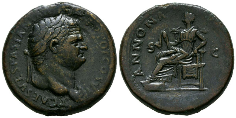 TITO. Sestercio. (Ae. 24,67g/33mm). 77-78 d.C. Roma. (RIC 1021). Anv: Cabeza lau...