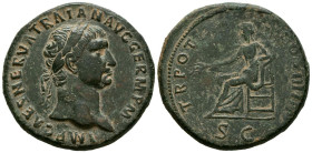 TRAJANO. Sestercio. (Ae. 23,80g/34mm). 98-99 d.C. Roma. (RIC 390). Anv: Cabeza laureada de Trajano a derecha, alrededor leyenda: IMP NERVA CAES TRAIAN...
