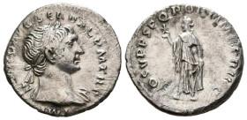 TRAJANO. Denario. (Ar. 2,53g/19mm). 107-108 d.C. Roma. (RIC 127). Anv: Cabeza laureada de Trajano a derecha, alrededor leyenda: IMP TRAIANO AVG GER DA...