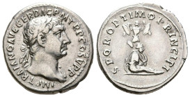 TRAJANO. Denario. (Ar. 3,15g/19mm). 104-111 d.C. Roma. (RIC 222). Anv: Cabeza laureada de Trajano a derecha, alrededor leyenda: IMP TRAIANO AVG GER DA...