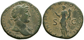 ADRIANO. Sestercio. (Ae. 23,25g/34mm). 119 d.C. Roma. (RIC 244). Anv: Busto laureado de Adriano a derecha con drapeado sobre hombro izquierdo, alreded...