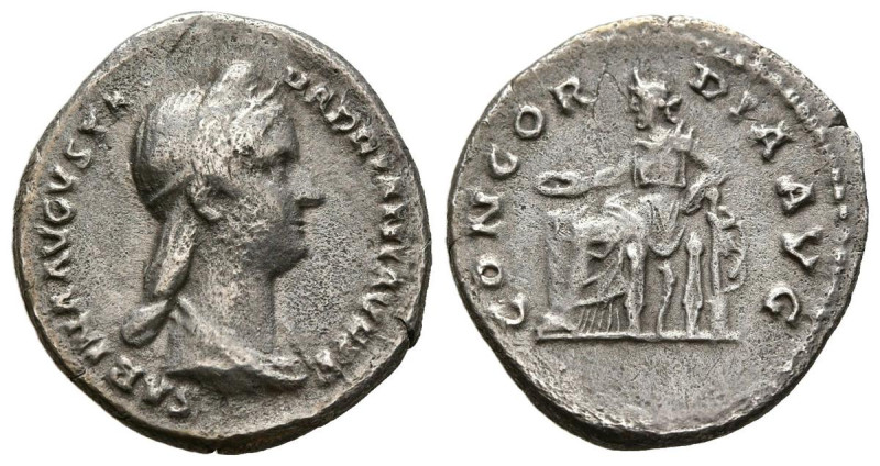 SABINA. Denario. (Ar. 2,84g/18mm). 130-133 d.C. Roma. (RIC 398). Anv: Busto diad...