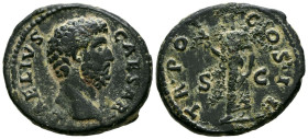 AELIO. As. (Ae. 11,35g/28mm). 137 d.C. Roma. (RIC 2700). Anv: Cabeza de Aelio a derecha, alrededor leyenda: L AELIVS CAESAR. Rev: Spes avanzando a izq...