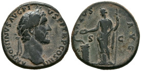 ANTONINO PIO. Sestercio. (A. 28,33g/31mm). 140-144 d.C. Roma. (RIC 635). Anv: Cabeza laureada de Antonino Pío a derecha, alrededor leyenda: ANTONINVS ...