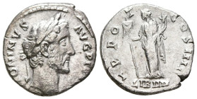 ANTONINO PIO. Denario. (Ar. 2,84g/18mm). 145-161 d.C. Roma. (RIC 155). Anv: Cabeza laureada de Antonino Pío a izquierda, alrededor leyenda: ANTONINVS ...