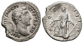 ANTONINO PIO. Denario. (Ar. 3,29g/18mm). 148-149 d.C. Roma. (RIC 175). Anv: Cabeza laureada de Antonino Pío a derecha, alrededor leyenda: ANTONINVS AV...