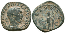 FILIPO I. Sestercio. (Ae. 19,23g/28mm). 244 d.C. Roma. (RIC 187a). Anv: Busto laureado y drapeado de Filipo I a derecha, alrededor leyenda: IMP M IVL ...